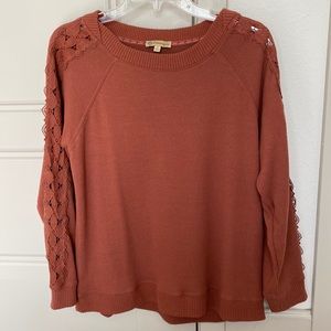 Democracy Rusty Orange Laced-Sleeve Sweater